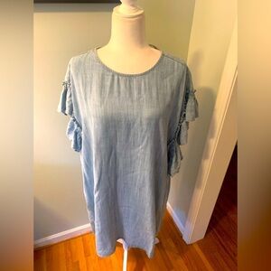 Easel Denim Blue Ruffled sleeve dress, size M